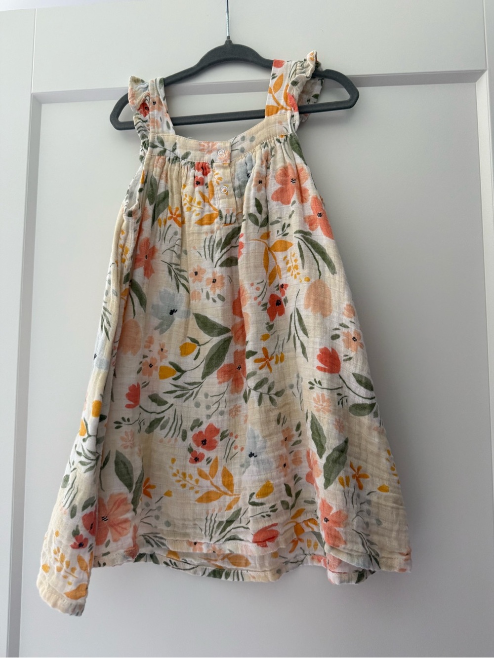 Angel Dear Girls 3T Floral Sleeveless Sundress in Cream with Pink & Green